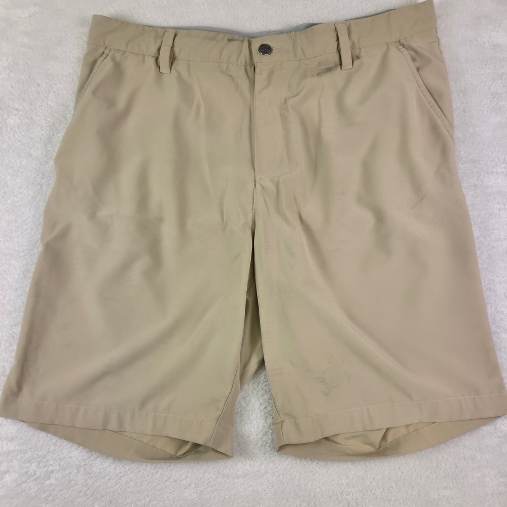 Adidas Mens Golf Shorts Tan Khaki Flat Front Performance Activewear Size 36